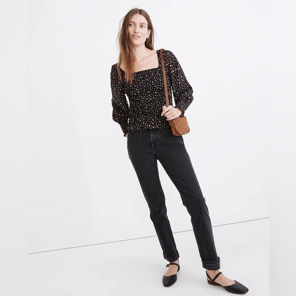 Madewell - Georgette Lucie Bubble Sleeve Smocked Long Sleeve Floral Blouse SZ 4
